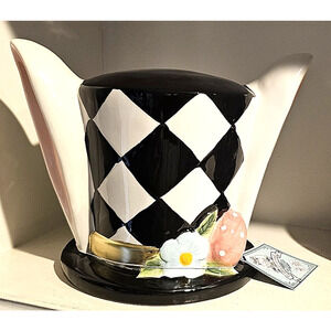 Mackenzie Childs Inspired Tophat And Tail Checkered Easter Bunny Ears Hat/ NWT